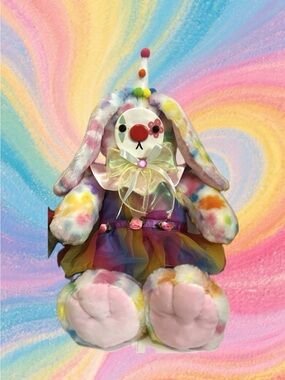 Plush Rainbow Bunny Clown Stuffed Animal - Multicolor